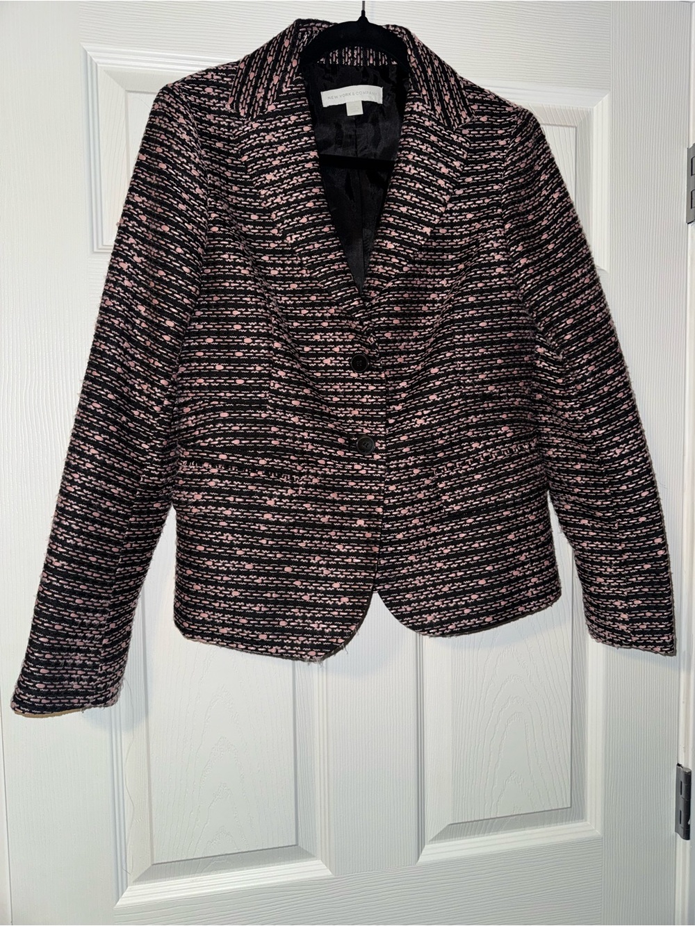 New York & Company Black and Pink Tweed Notch-Collar Blazer